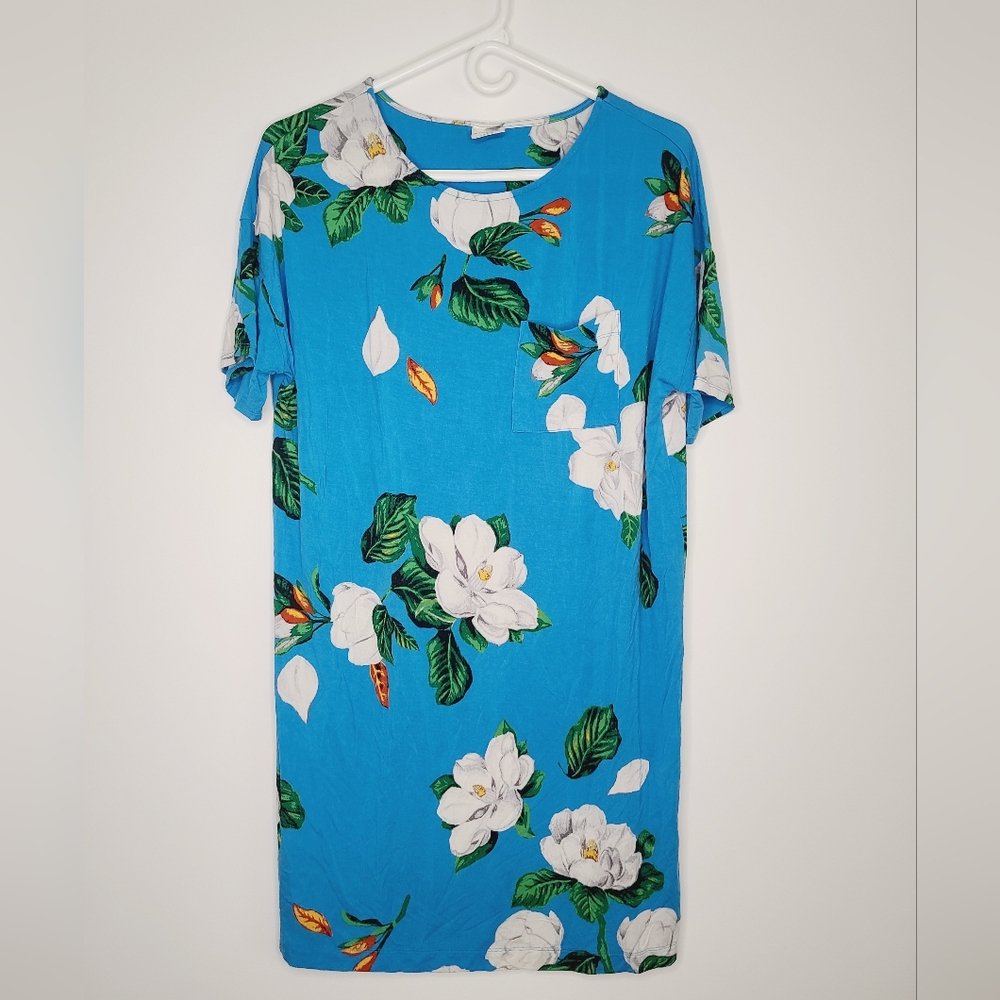Soma Intimates Short-Sleeve Sleepshirt Blue Magnolia Print Size M